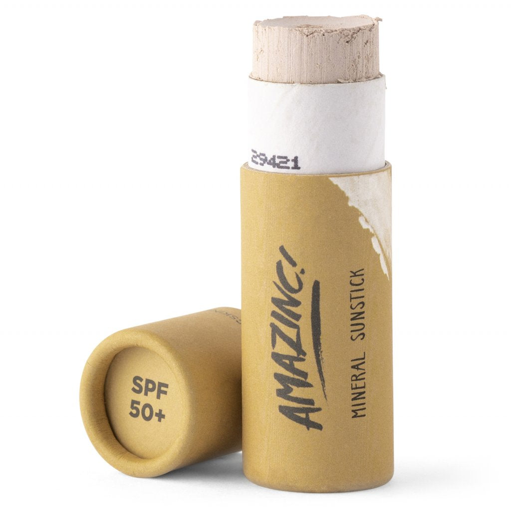 Protecție solară minerală stick, SPF50, Maro bej, 30gr, Zero Waste - Amazinc!