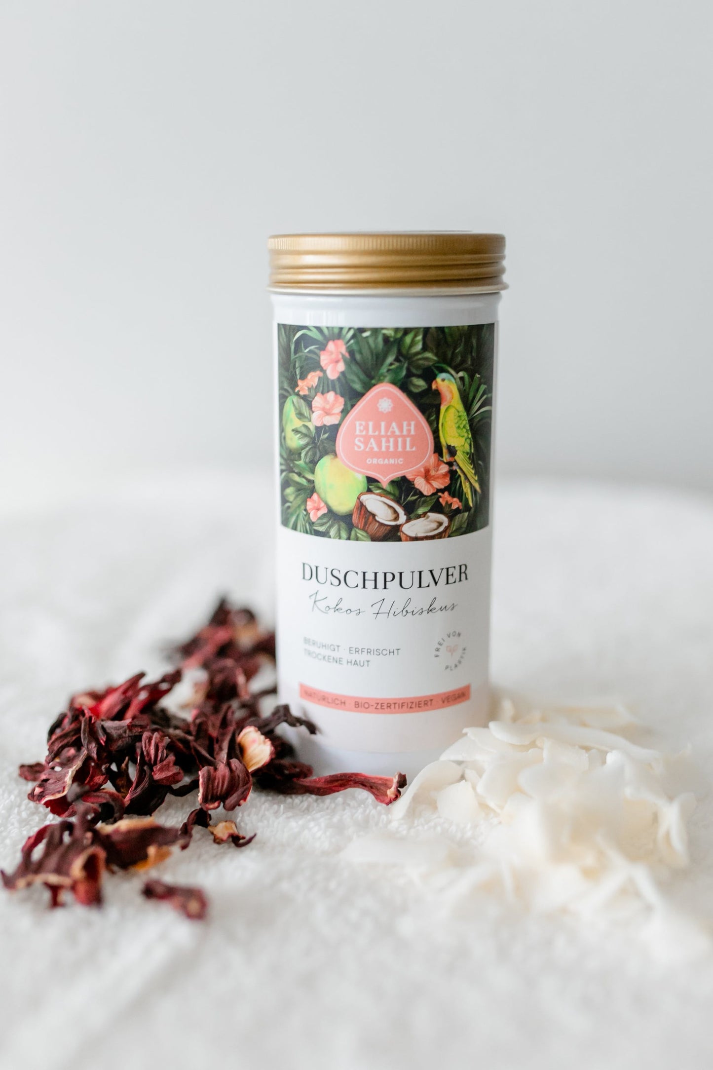 Pudră de duș organică, Hibiscus și Cocos, fără plastic - Eliah Sahil Organic