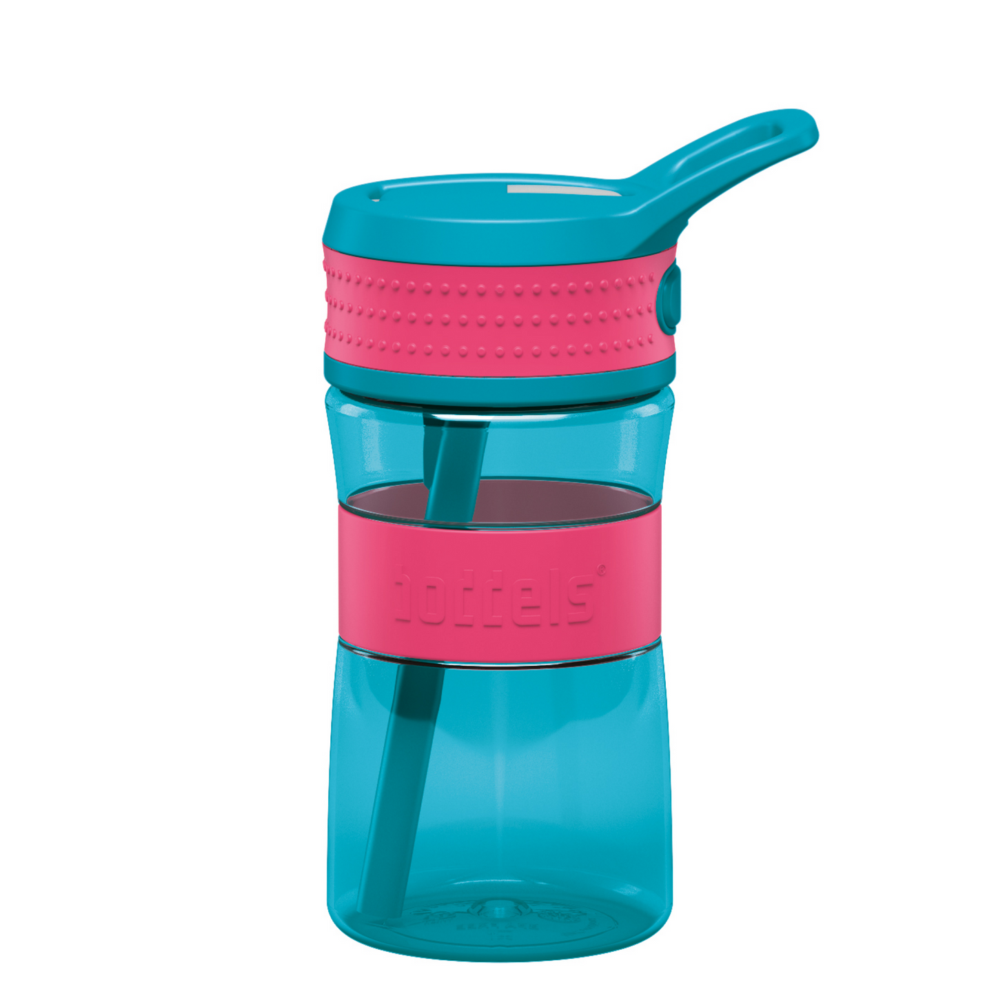 Sticlă cu pai de copii din tritan, fără BPA, 400 ml, Roz/Turcoaz -Boddels