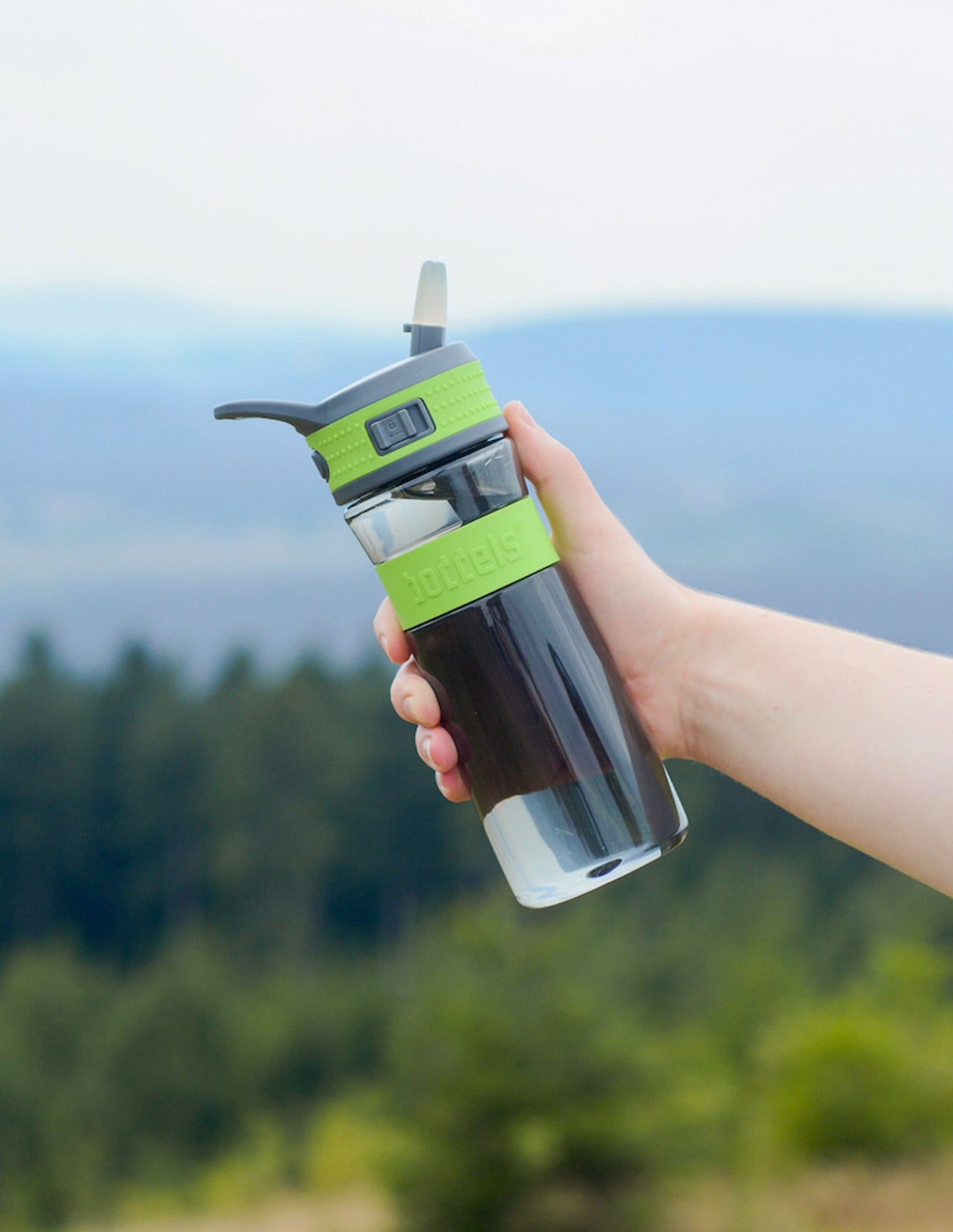 Sticlă cu pai din tritan, fără BPA, 600 ml, Verde cu Gri-Boddels