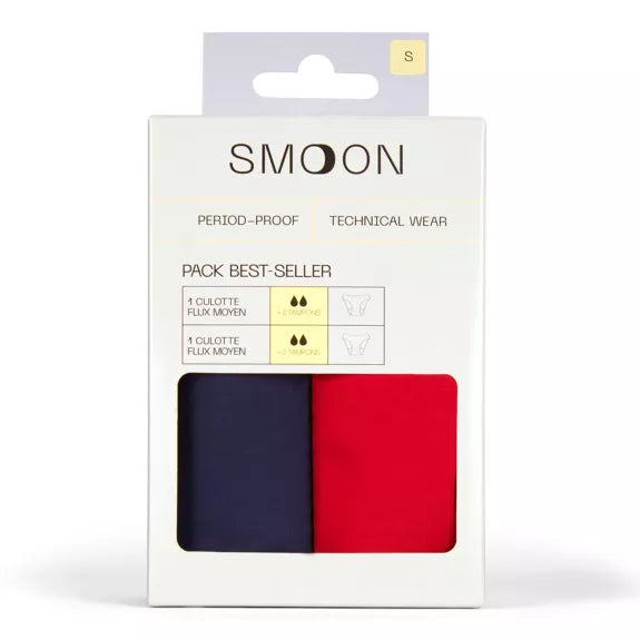 Pachet best seller 2 chiloți menstruali fără cusături navy/roşu Séléné - flux mediu SMOON