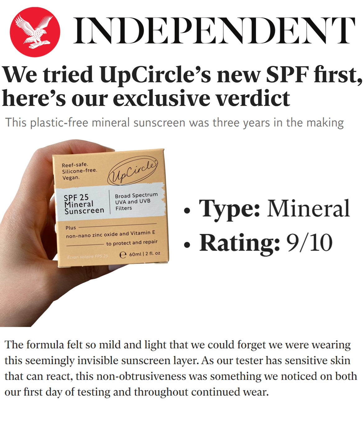 Protectie solară minerală - SPF 25, Mini, 20 ml, UpCircle Beauty UK