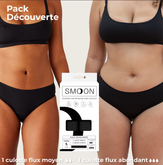 Set 2 buc, chiloti menstruali, flux abundent + flux moderat, Negru - Smoon