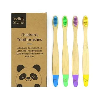 Periuță dinți pentru copii din bambus, 4 buc - Wild & Stone